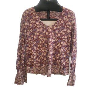 LUCKY BRAND Cinched Sleeve Floral Flowy Peasant Top Shirt XS (NWOT)